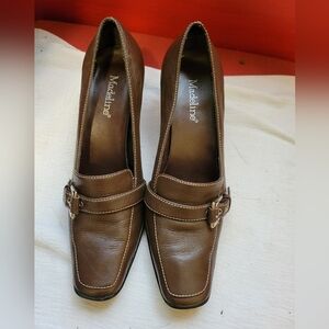 Madeline Brown Leather Heels with Buckle Detail